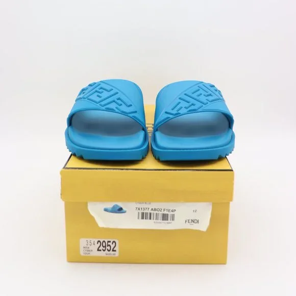 NIB FENDI Men's Blue FF Logo Slides Sandals - Picture 3 of 11